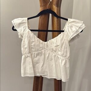 Abercrombie & Fitch White Ruffled Cap Sleeve Crop Blouse